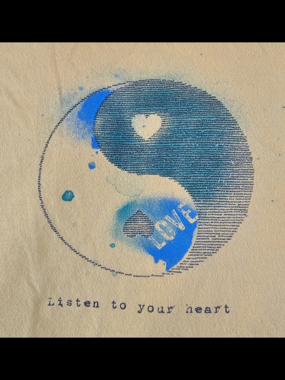 Life Is Good Women's Short Sleeve Tee - Blue and Cream Yin Yang Love Graphic